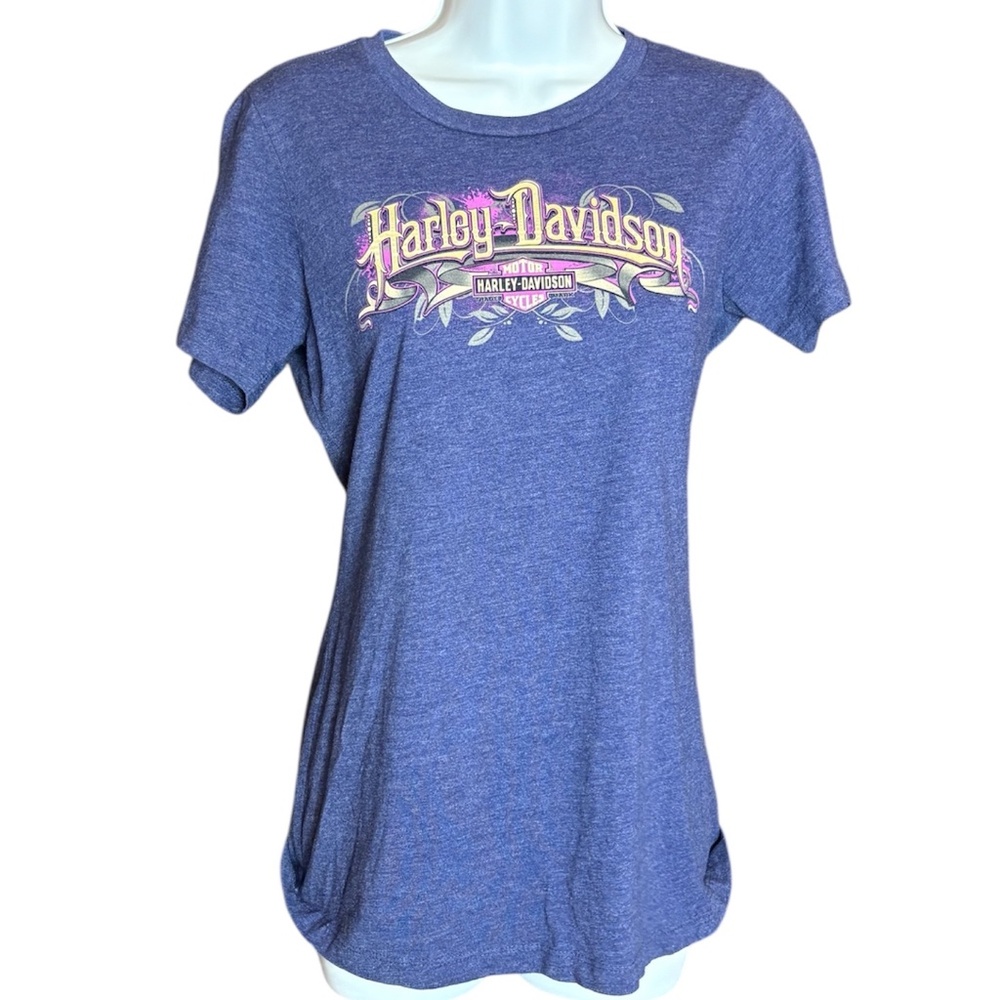 Harley Davidson T-Shirt Vintage, Short Sleeve Round Neck, Purple Blue, Denver, S